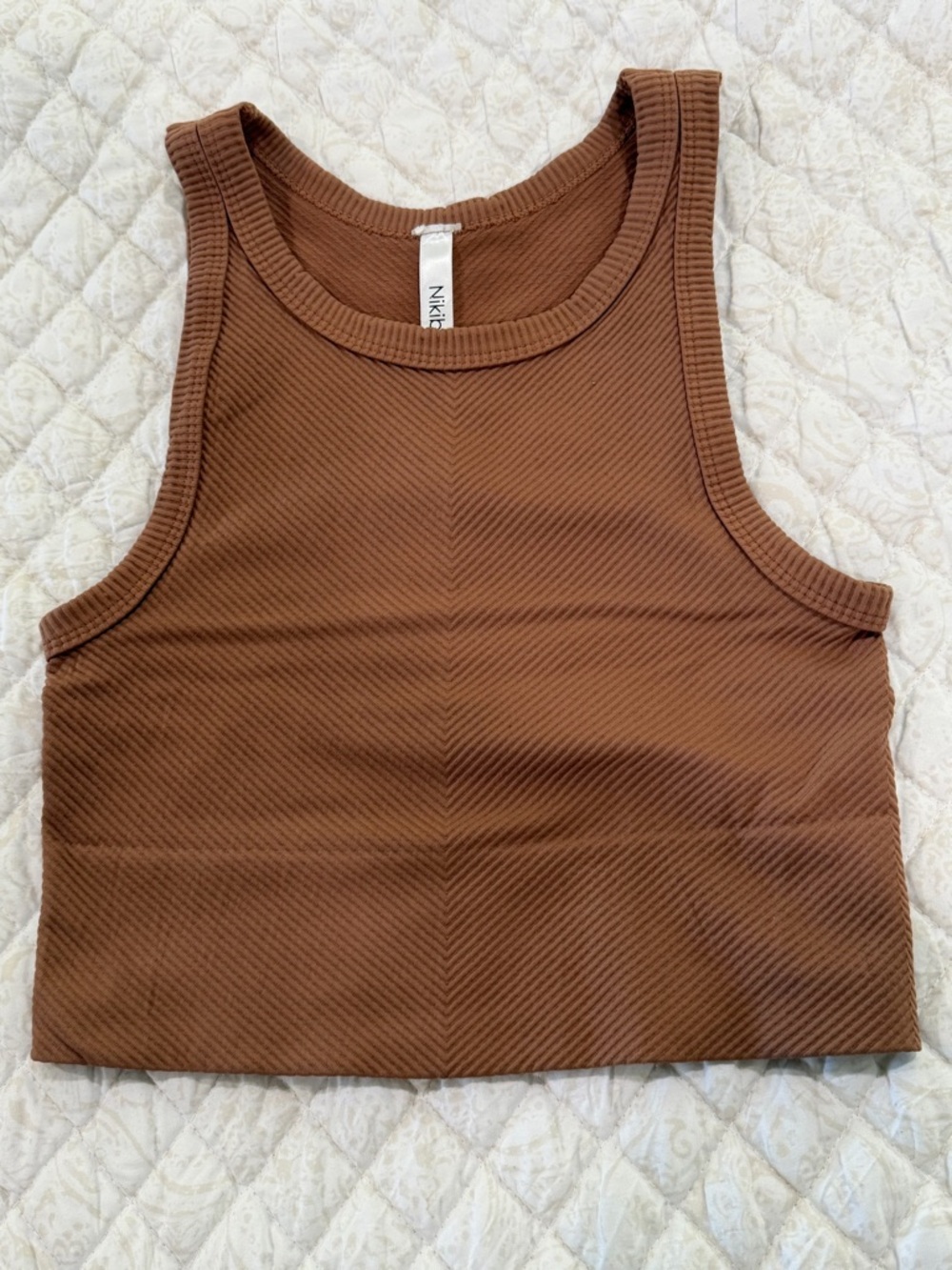Ribbed Crop Tank Top in Brown